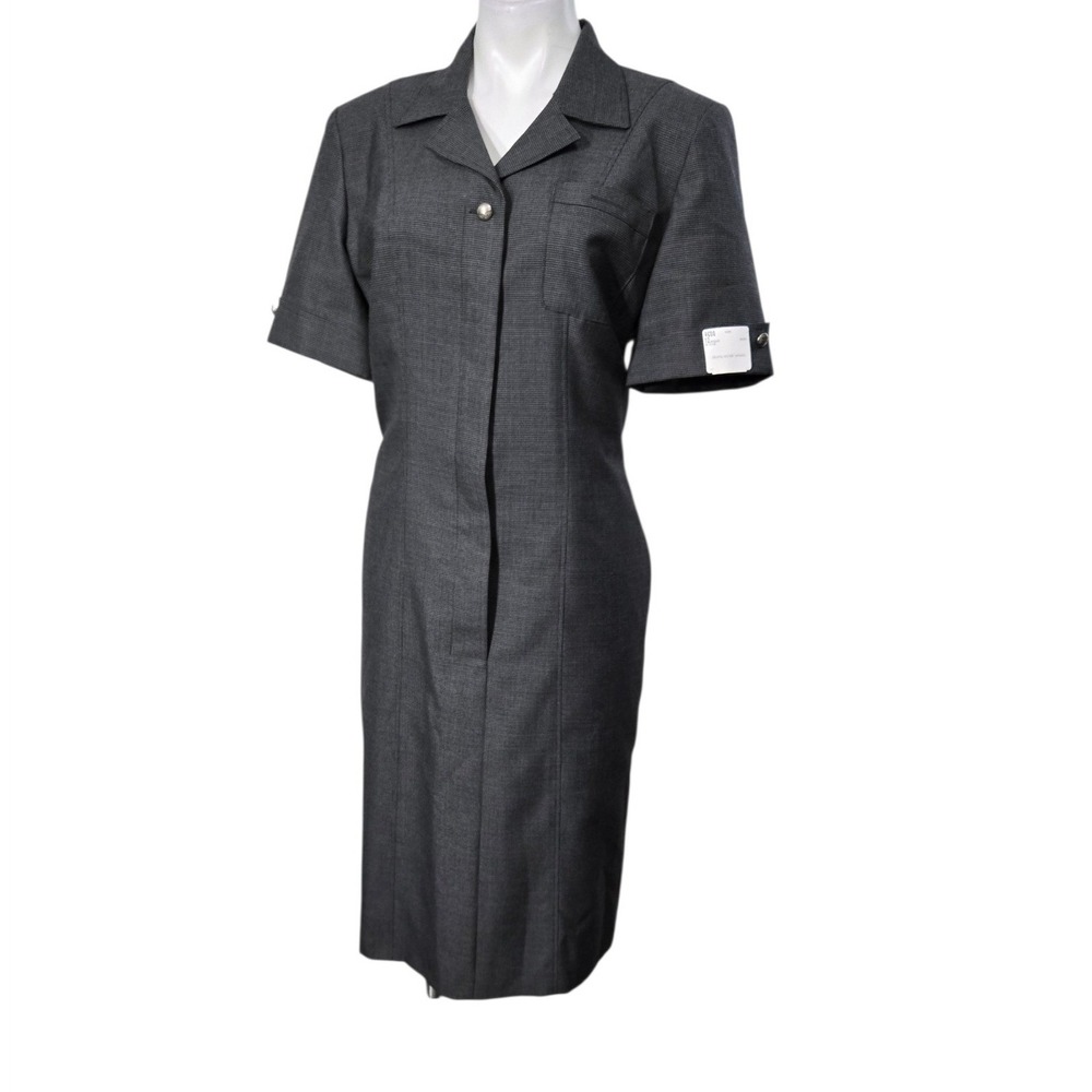 The Delta Collection Uniform Dress Grey 12R houndstooth short sleeve wool blend - Picture 2 of 13